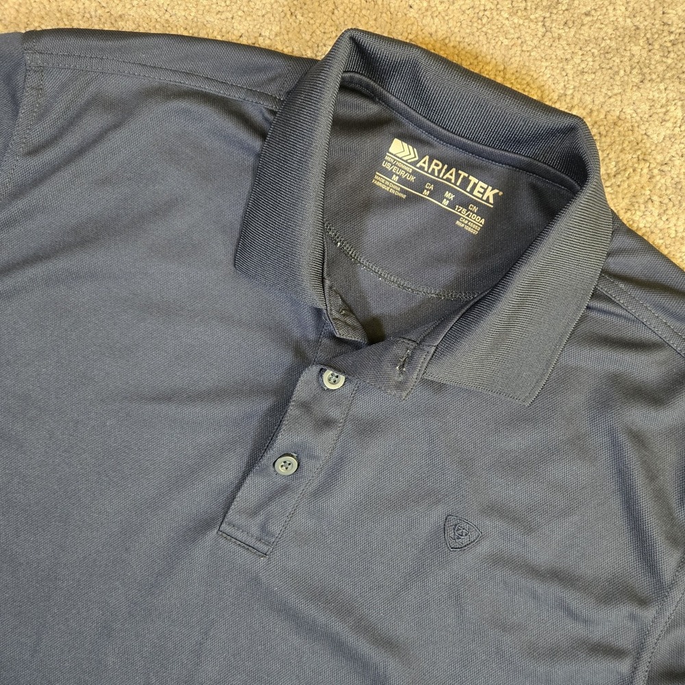 Ariat Tek Polo Shirt Men's Heather Navy Size Medium Performance Short Sleeve